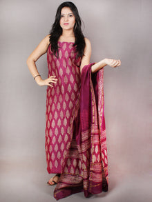 Fandango Pink Beige Hand Block Printed Chanderi Kurta-Salwar Fabric With Chanderi Dupatta - S1628090