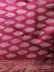 Fandango Pink Beige Hand Block Printed Chanderi Kurta-Salwar Fabric With Chanderi Dupatta - S1628090
