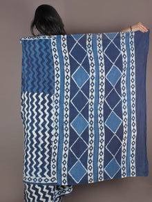 Indigo White Bagru Dabu Hand Block Printed in Cotton Mul Saree - S03170904