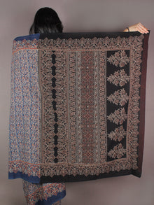 Indigo Grey Maroon Black Mughal Nakashi Ajrakh Hand Block Printed in Natural Vegetable Colors Cotton Mul Saree - S03170906