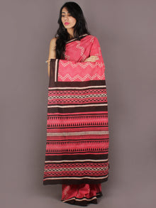 Pink White Brown Hand Block Printed in Natural Colors Cotton Mul Saree - S03170907