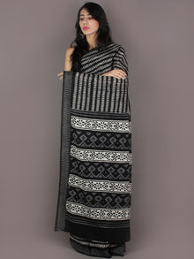 Black White Grey Hand Block Printed in Natural Colors Cotton Mul Saree - S03170908