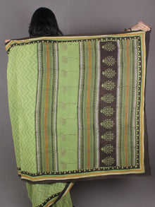 Persian Green Ivory Brown Yellow Hand Block Printed in Natural Colors Cotton Mul Saree - S03170909