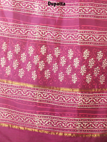 Fandango Pink Beige Hand Block Printed Chanderi Kurta-Salwar Fabric With Chanderi Dupatta - S1628091