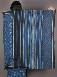 Indigo White Black Hand Block Printed in Natural Colors Cotton Mul Saree - S03170911