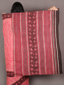 Pink White Brown Hand Block Printed in Natural Colors Cotton Mul Saree - S03170912