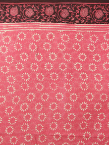 Pink White Brown Hand Block Printed in Natural Colors Cotton Mul Saree - S03170912