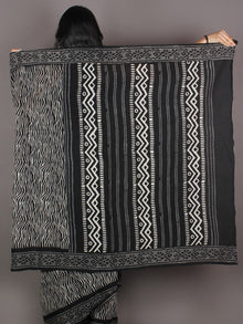 Black Grey White Hand Block Printed in Natural Colors Cotton Mul Saree - S03170917
