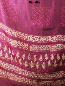 Fandango Pink Beige Hand Block Printed Chanderi Kurta-Salwar Fabric With Chanderi Dupatta - S1628092