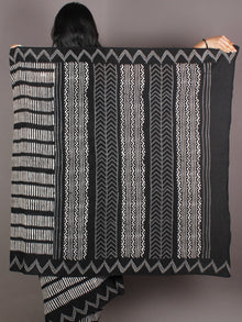 Black Grey White Hand Block Printed in Natural Colors Cotton Mul Saree - S03170920