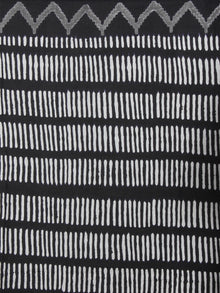 Black Grey White Hand Block Printed in Natural Colors Cotton Mul Saree - S03170920