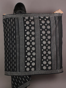Black Grey White Hand Block Printed in Natural Colors Cotton Mul Saree - S03170922