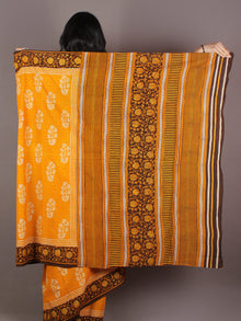 Yellow Ivory Brown Hand Block Printed in Natural Colors Cotton Mul Saree - S03170923