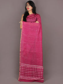 Pink White Hand Block Printed in Natural Colors Chanderi Saree - S03170925