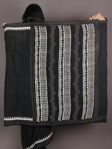 Black Grey White Hand Block Printed in Natural Colors Cotton Mul Saree - S03170927