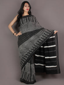 Black White Grey Hand Block Printed in Natural Colors Cotton Mul Saree - S03170929