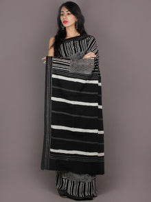 Black White Grey Hand Block Printed in Natural Colors Cotton Mul Saree - S03170929