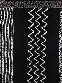 Black Grey White Hand Block Printed in Natural Colors Cotton Mul Saree - S03170930