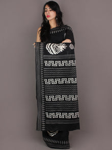 Black White Grey Hand Block Printed in Natural Colors Cotton Mul Saree - S03170933