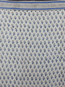 Ivory Blue Black Hand Block Printed in Natural Colors Cotton Mul Saree - S03170934