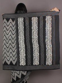 Black White Grey Hand Block Printed in Natural Colors Cotton Mul Saree - S03170935