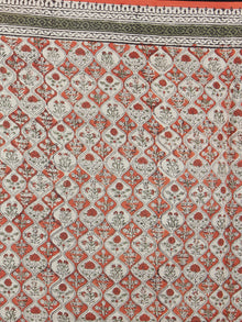 Ivory Orange Black Green Hand Block Printed in Natural Colors Cotton Mul Saree - S03170936