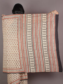 Ivory Maroon Black Hand Block Printed in Natural Colors Cotton Mul Saree - S03170937