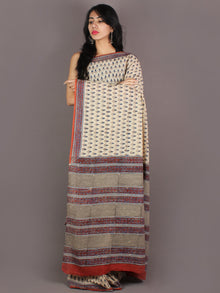Ivory Orange Blue Hand Block Printed in Natural Colors Cotton Mul Saree - S03170938