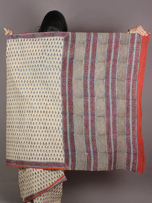 Ivory Orange Blue Hand Block Printed in Natural Colors Cotton Mul Saree - S03170938