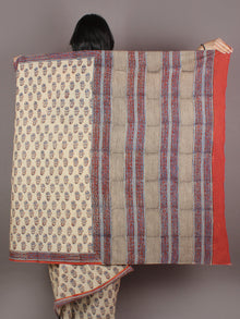 Ivory Orange Blue Brown Hand Block Printed in Natural Colors Cotton Mul Saree - S03170939
