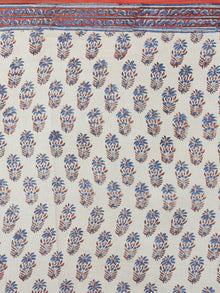 Ivory Orange Blue Brown Hand Block Printed in Natural Colors Cotton Mul Saree - S03170939