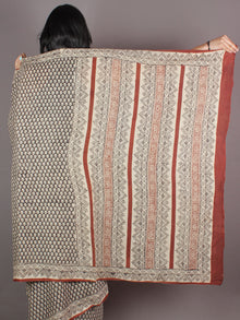 Ivory Black Brown Hand Block Printed in Natural Colors Cotton Mul Saree - S03170941