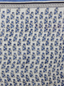 Ivory Indigo Black Hand Block Printed in Natural Colors Cotton Mul Saree - S03170943