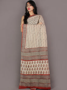 Ivory Maroon Grey Hand Block Printed in Natural Colors Cotton Mul Saree - S03170946