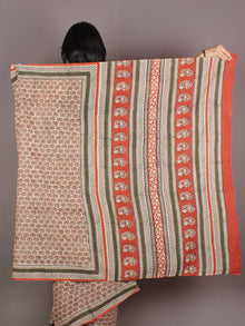 Ivory Green Maroon Hand Block Printed in Natural Colors Cotton Mul Saree - S03170947