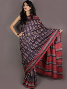 Tussar Handloom Silk Hand Block Printed Saree in Purple Beige Maroon - S03170951
