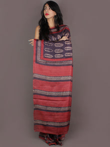 Tussar Handloom Silk Hand Block Printed Saree in Purple Beige Maroon - S03170951