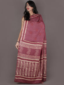 Tussar Handloom Silk Hand Block Printed Saree in Deep Onion Pink & Beige - S03170953