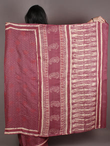 Tussar Handloom Silk Hand Block Printed Saree in Deep Onion Pink & Beige - S03170953