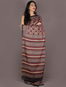 Tussar Handloom Silk Hand Block Printed Saree in Purple Maroon & Beige- S03170956