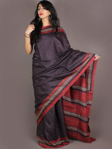 Tussar Handloom Silk Hand Block Printed & Painted Saree in Purple Maroon & Beige- S03170957
