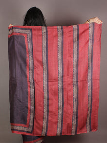 Tussar Handloom Silk Hand Block Printed & Painted Saree in Purple Maroon & Beige- S03170957