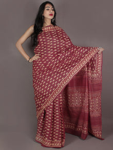 Tussar Handloom Silk Hand Block Printed & Painted Saree in Deep Onion Pink & Beige- S03170958