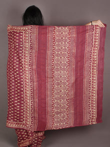Tussar Handloom Silk Hand Block Printed & Painted Saree in Deep Onion Pink & Beige- S03170958