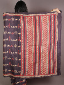 Tussar Handloom Silk Hand Block Printed & Painted Saree in Purple Beige & Maroon - S03170959