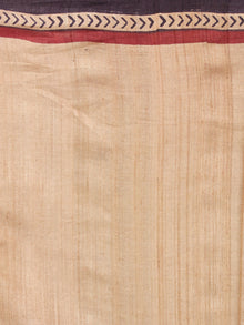 Tussar Handloom Silk Hand Block Printed & Painted Saree in Purple Beige & Maroon - S03170959