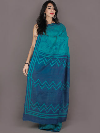 Tussar Handloom Silk Hand Block Printed & Painted Saree in Pine Green - S03170960