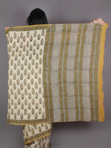 Ivory Yellow Grey Hand Block Printed in Natural Colors Cotton Mul Saree - S03170961