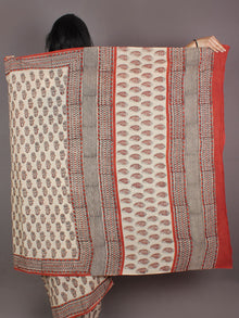 Ivory Red Grey Hand Block Printed in Natural Colors Cotton Mul Saree - S03170963