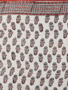 Ivory Red Grey Hand Block Printed in Natural Colors Cotton Mul Saree - S03170963